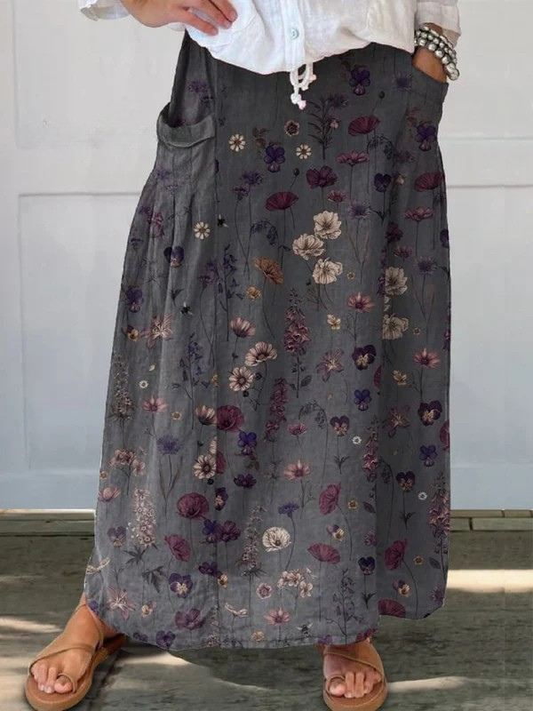 Ivy | Black Flower Art Pocket Skirt