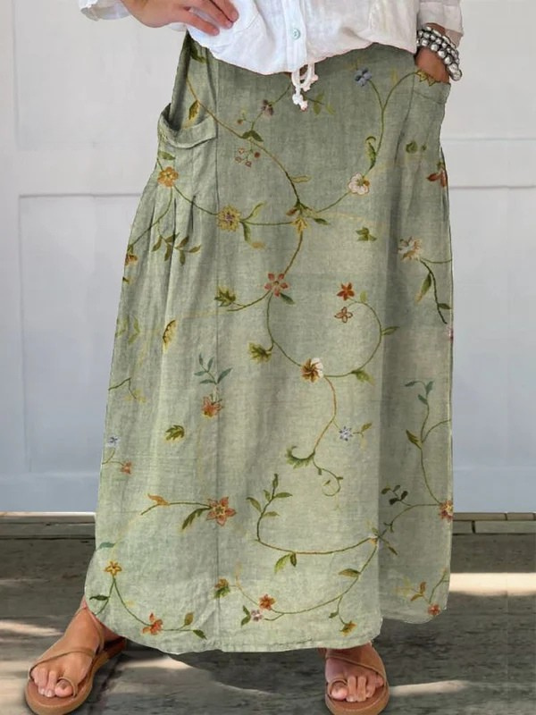 Jaizy | Sage Green Floral Pocket Skirt