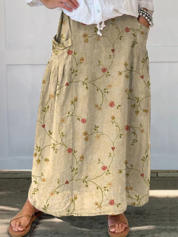 Shane | Beige Retro Floral Skirt
