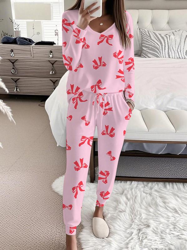 Hallie | Bow Print V-Neck Long