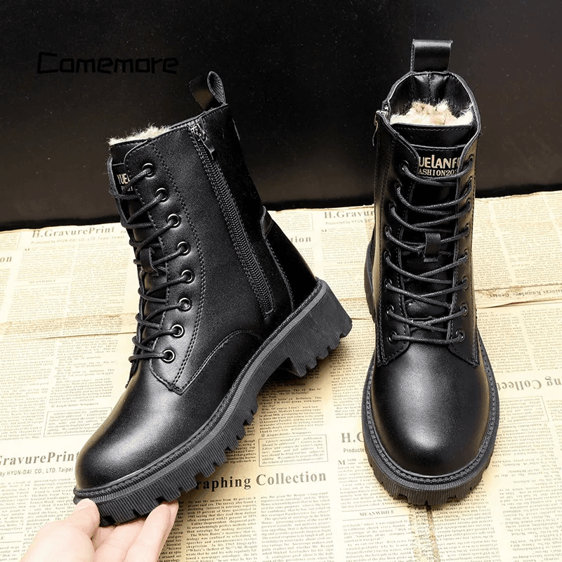 Martine | Black Leather Warm Boots
