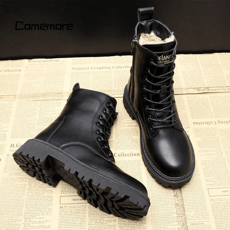 Martine | Black Leather Warm Boots