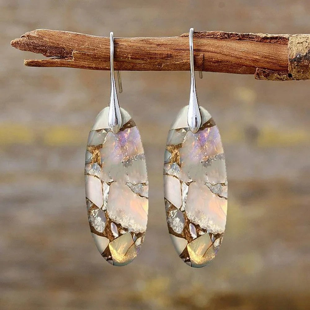 Emma | Vintage Oval Stone Earrings Made from Natural Materials