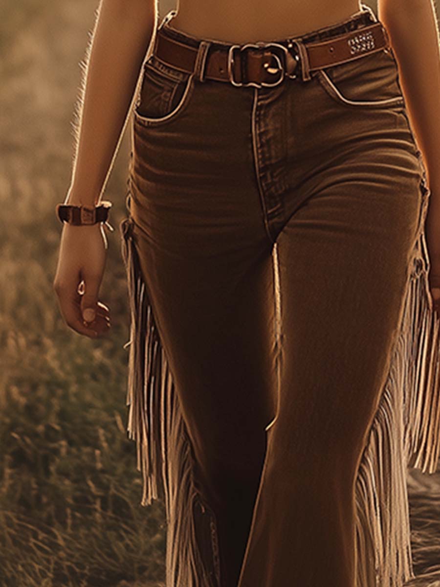 Cordelia | Fringe Flare Western Jeans