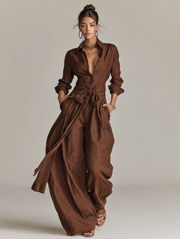 Annabel | Elegant Brown Woven Cotton-linen