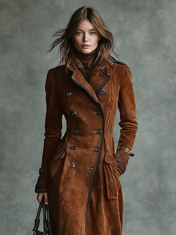Mina | Suede Trim Double-breasted Lapel