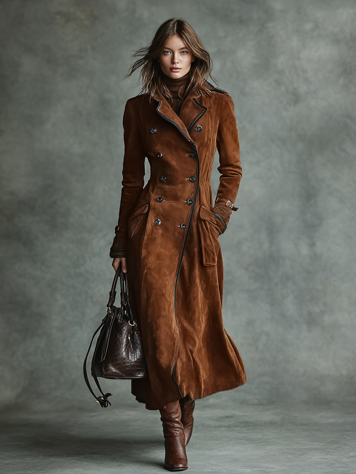 Mina | Suede Trim Double-breasted Lapel