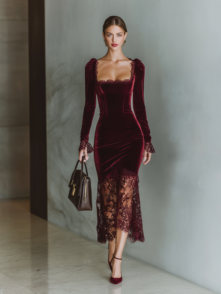 Gabi | Burgundy Velvet Lace Fitted