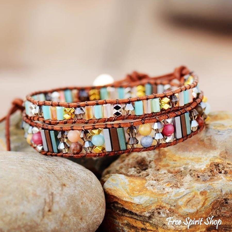 Ruth | Handmade Boho Crystal Leather Wrap