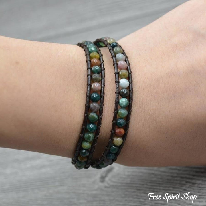 Sally | Handmade Indian Agate Leather Wrap