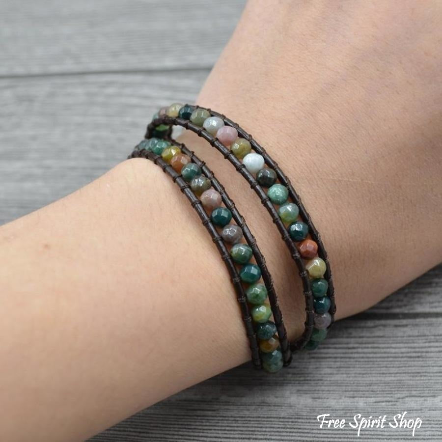 Sally | Handmade Indian Agate Leather Wrap