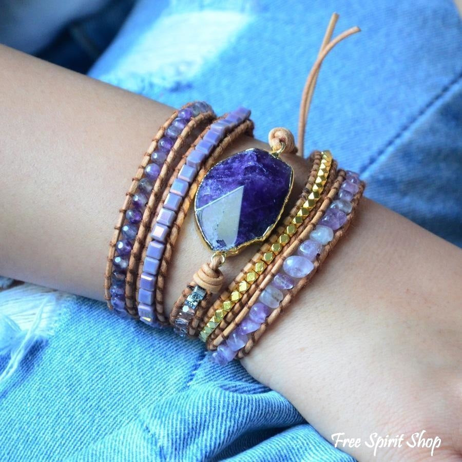 Cass | Handmade Natural Amethyst Gemstone Leather