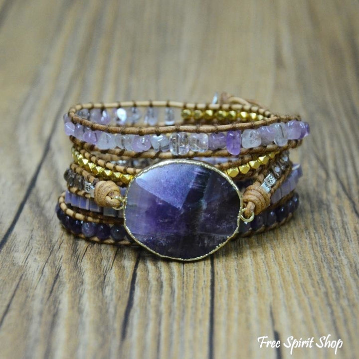 Cass | Handmade Natural Amethyst Gemstone Leather