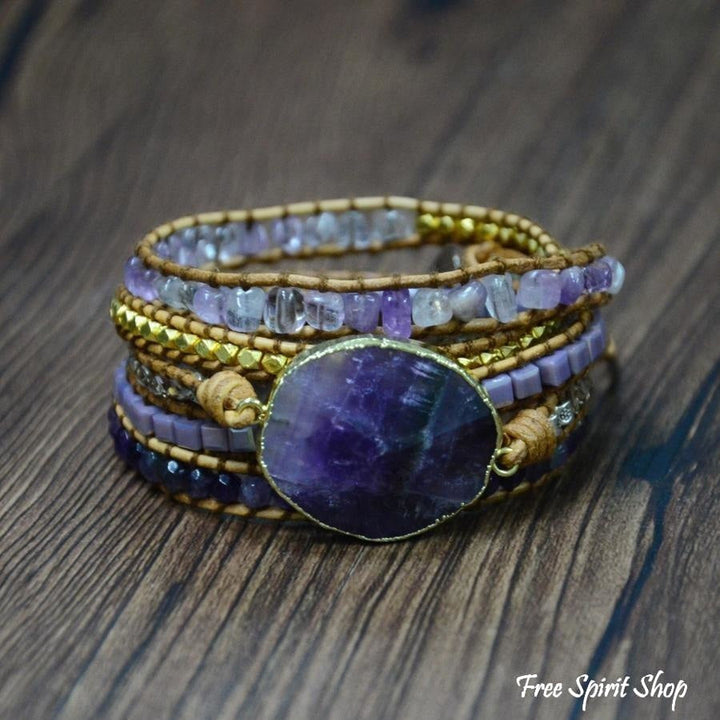 Cass | Handmade Natural Amethyst Gemstone Leather
