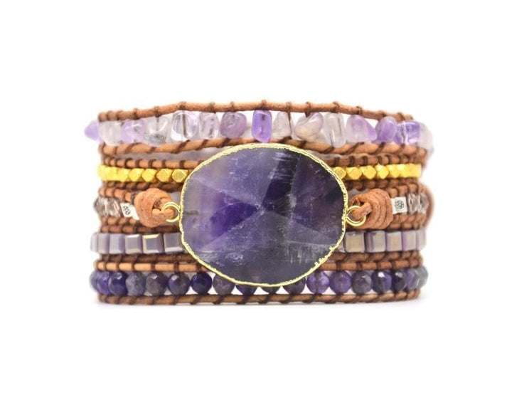 Cass | Handmade Natural Amethyst Gemstone Leather