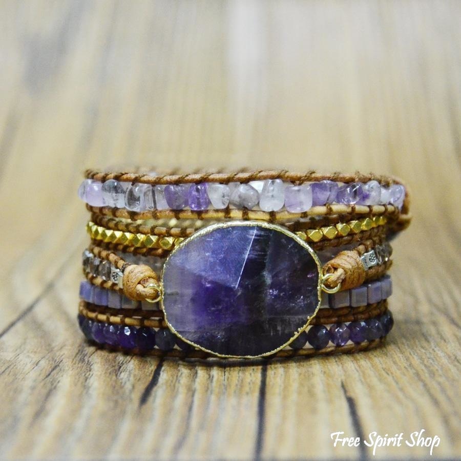 Cass | Handmade Natural Amethyst Gemstone Leather
