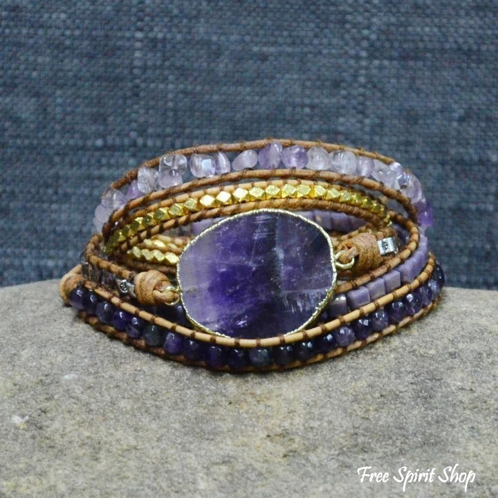Cass | Handmade Natural Amethyst Gemstone Leather