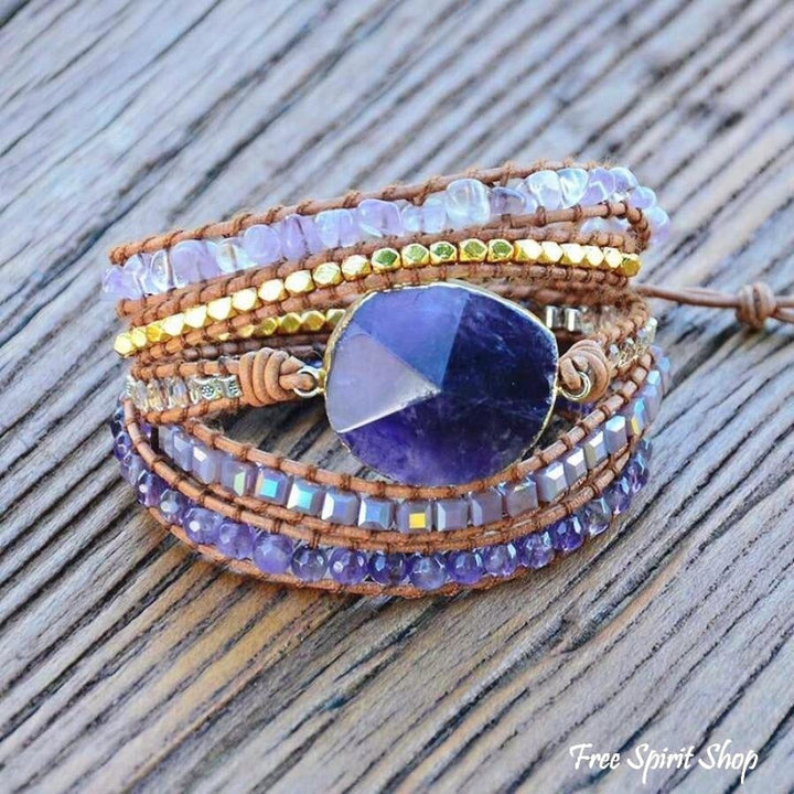 Cass | Handmade Natural Amethyst Gemstone Leather