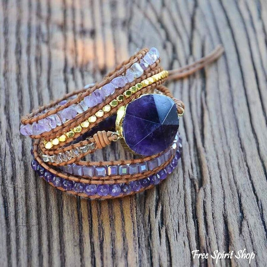 Cass | Handmade Natural Amethyst Gemstone Leather