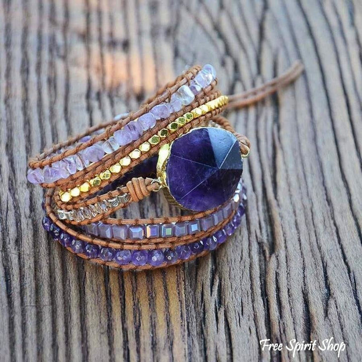 Cass | Handmade Natural Amethyst Gemstone Leather