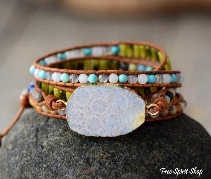 Wendy | Handmade Natural Chrysanthemum Gemstone Leather