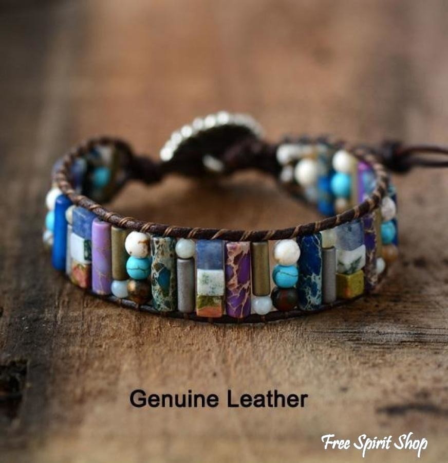 Sadie | Handmade Natural Gemstone Sunflower Leather