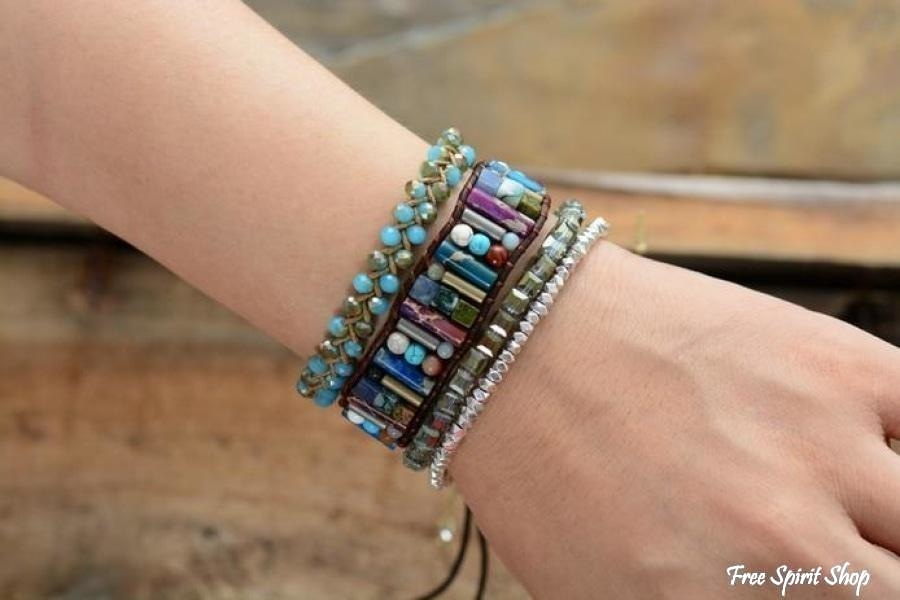 Sadie | Handmade Natural Gemstone Sunflower Leather