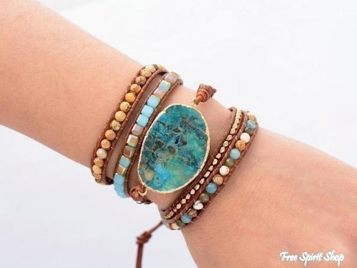 Audrey | Handmade Natural Ocean Jasper Leather