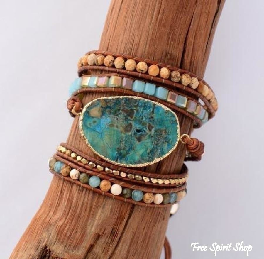 Audrey | Handmade Natural Ocean Jasper Leather