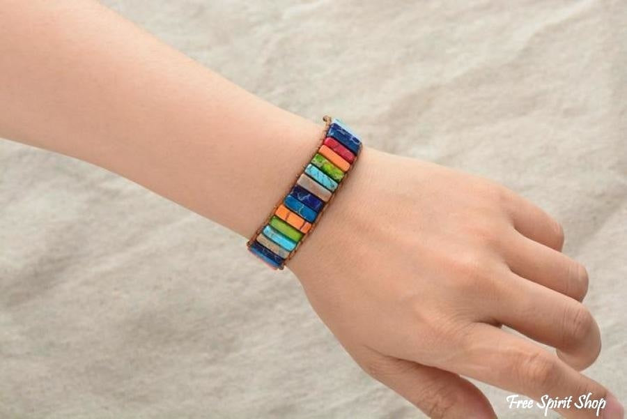 Mara | Handmade Rainbow Jasper Leather Wrap