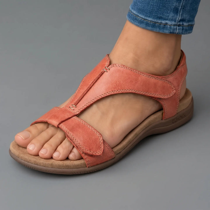 Camille | Orange Leather Strap Sandals