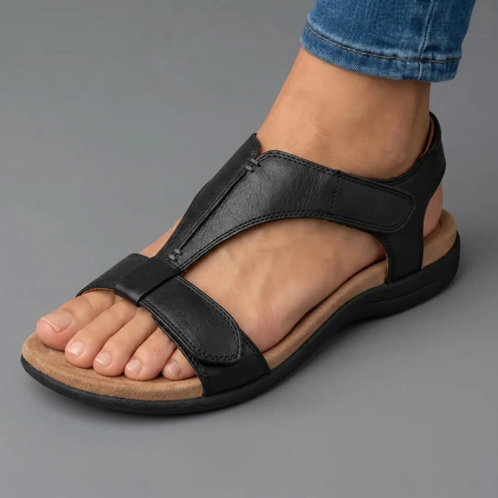 Florence | Black Leather Strap Sandals
