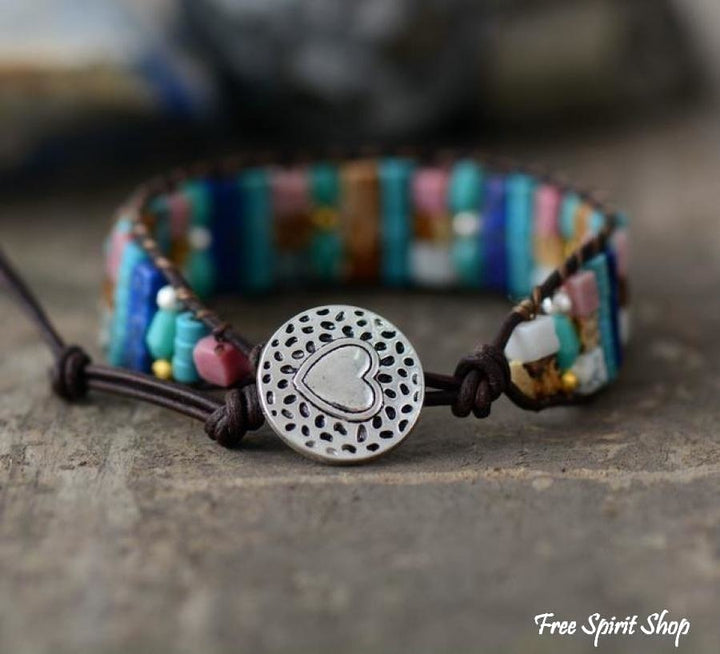 Sara | Mix Candy Gemstones Leather Wrap