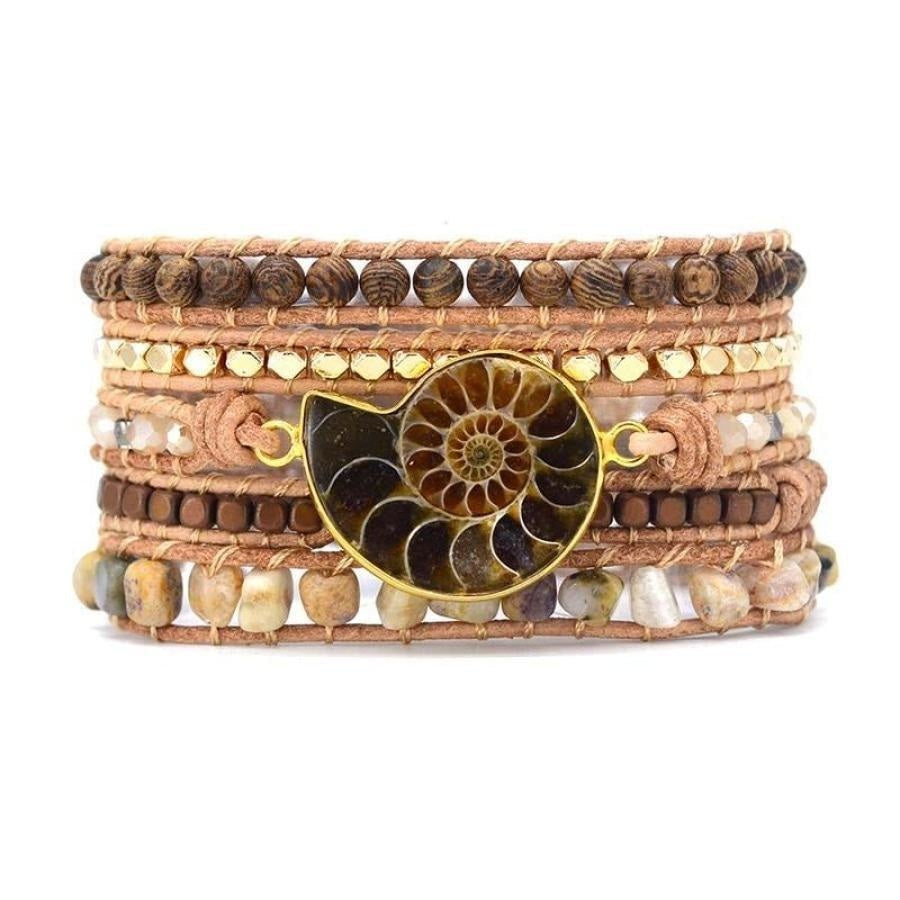 Dahlia | Ammonite Fossil, Sunstone and Wood