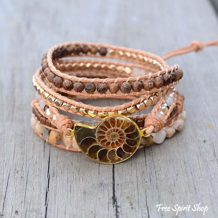 Dahlia | Ammonite Fossil, Sunstone and Wood