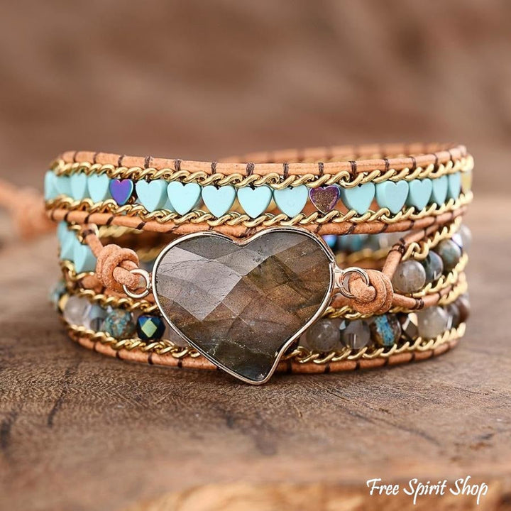 Cecile | Labradorite Heart Beaded Wrap