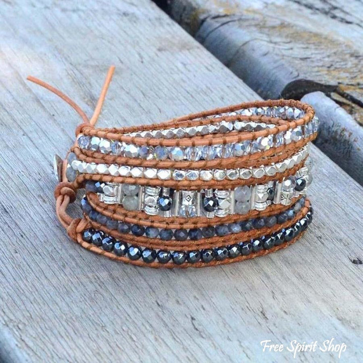 Becca | Labradorite Stone Leather Wrap