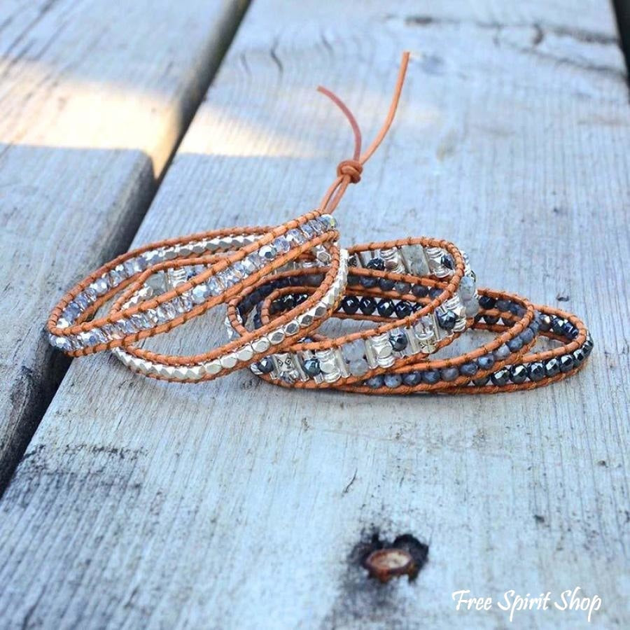 Becca | Labradorite Stone Leather Wrap