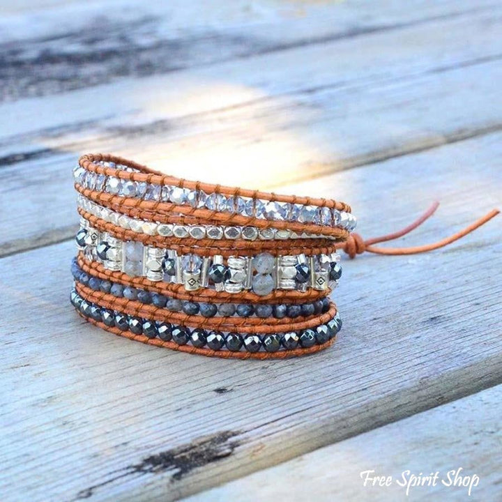 Becca | Labradorite Stone Leather Wrap