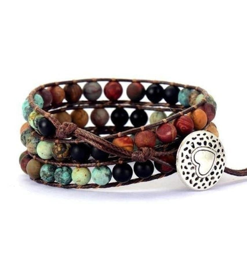 Agnes | Semi-Precious Gemstones "LOVE" Leather Wrap