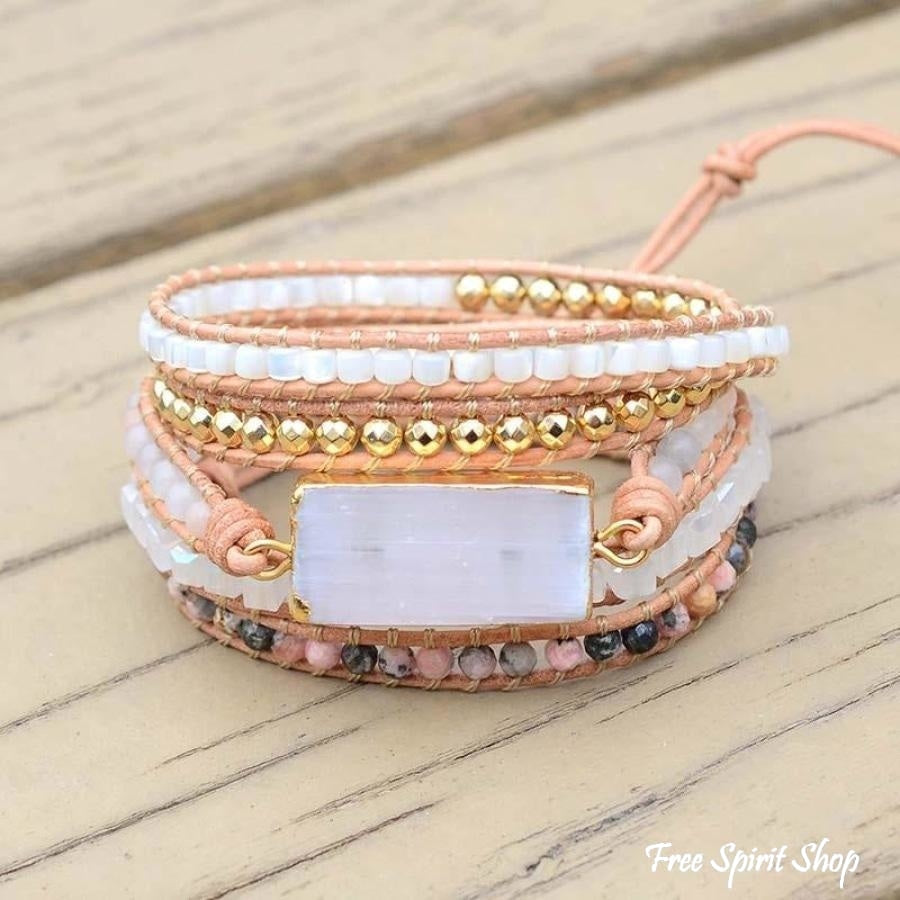 Isabel | White Selenite & Rhodochrosite Beaded