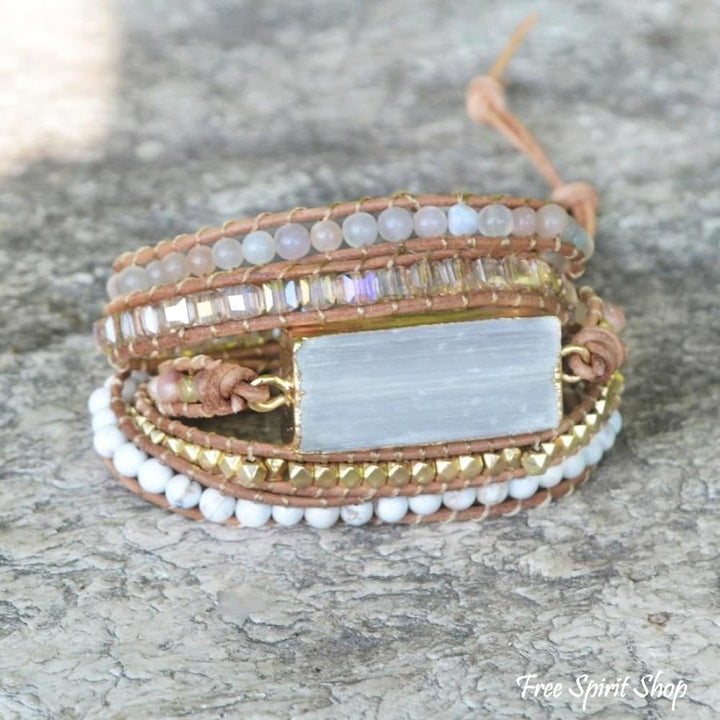 Willow | White Selenite & Sunstone Wrap