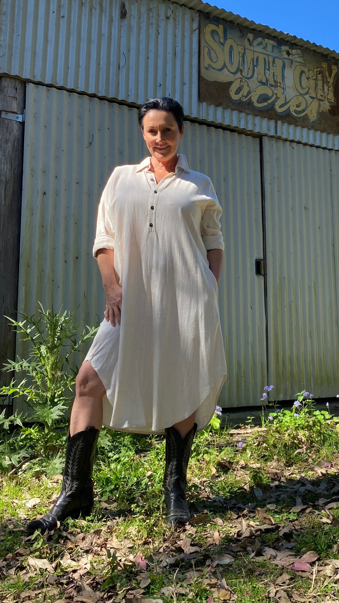 Tess | Linen Shirt Dress in Sand