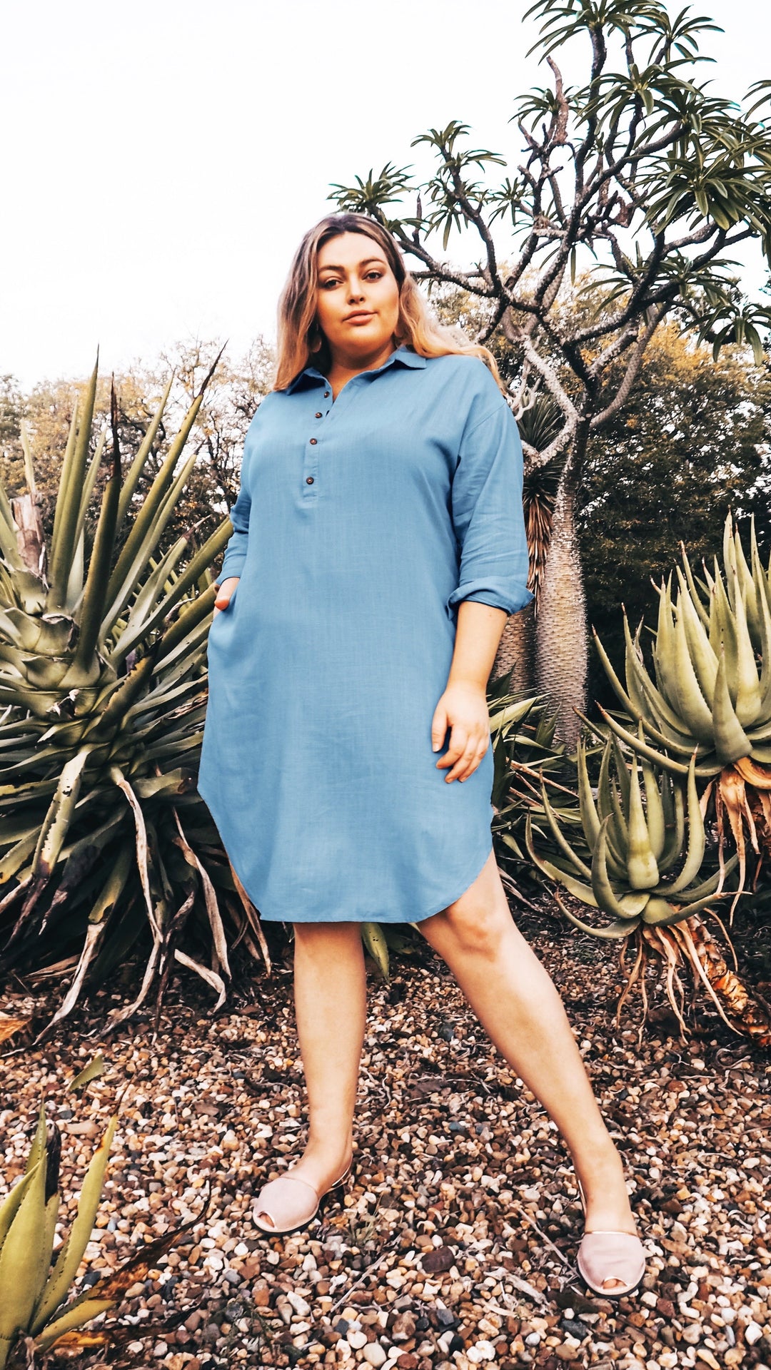 Uma | Linen Shirt Dress in Sky