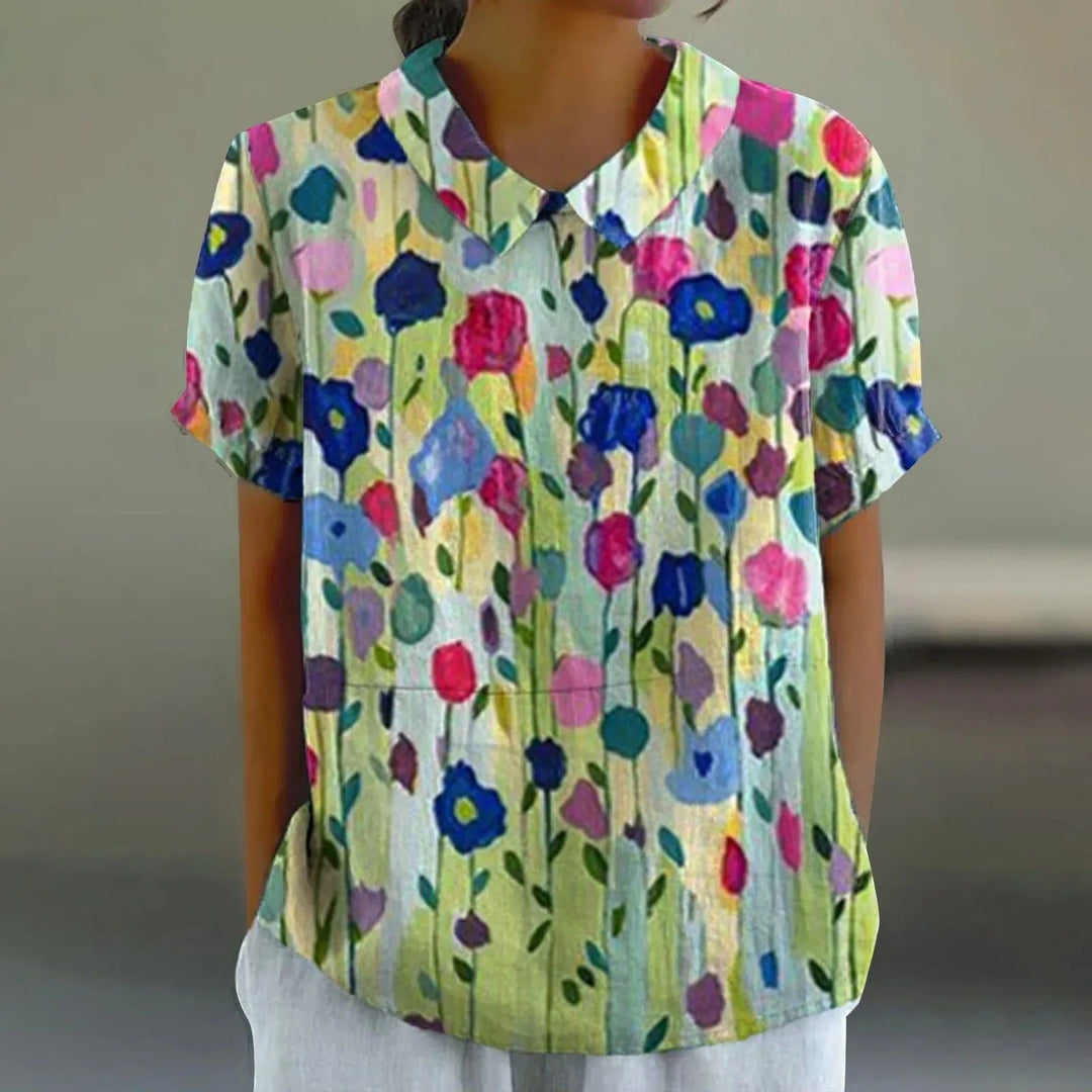 Daphne | Impressionist Meadow Print Blouse
