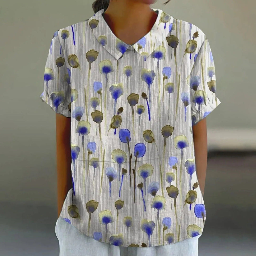 Yara | Blue Poppy Stem Print Blouse