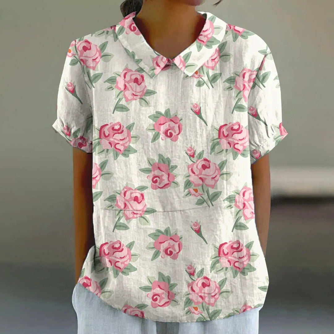 Stella | Watercolor Pink Rose Print Blouse