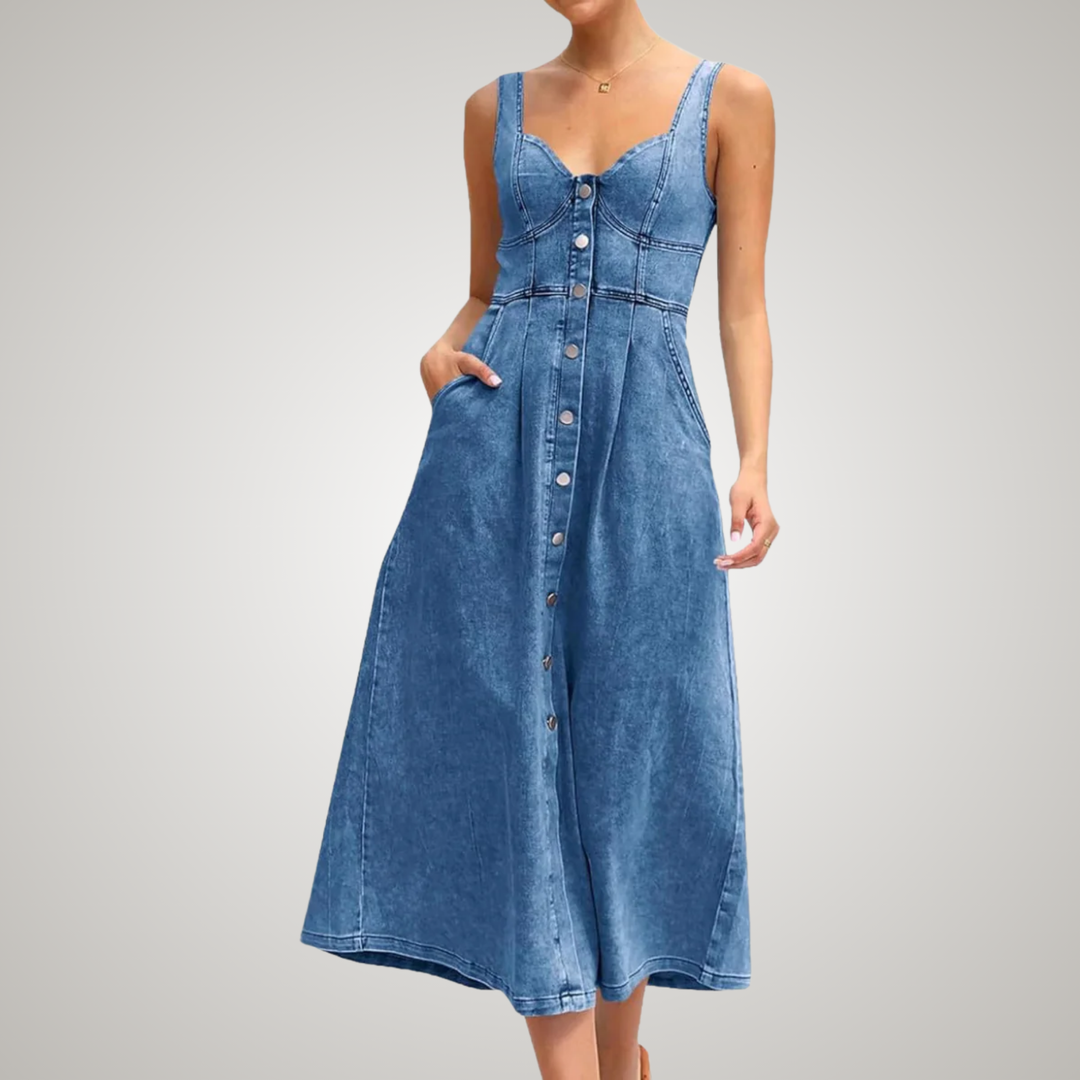 Aileen | Classic Sleeveless Button-Front Denim Dress