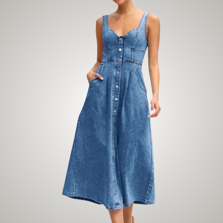 Aileen | Classic Sleeveless Button-Front Denim Dress