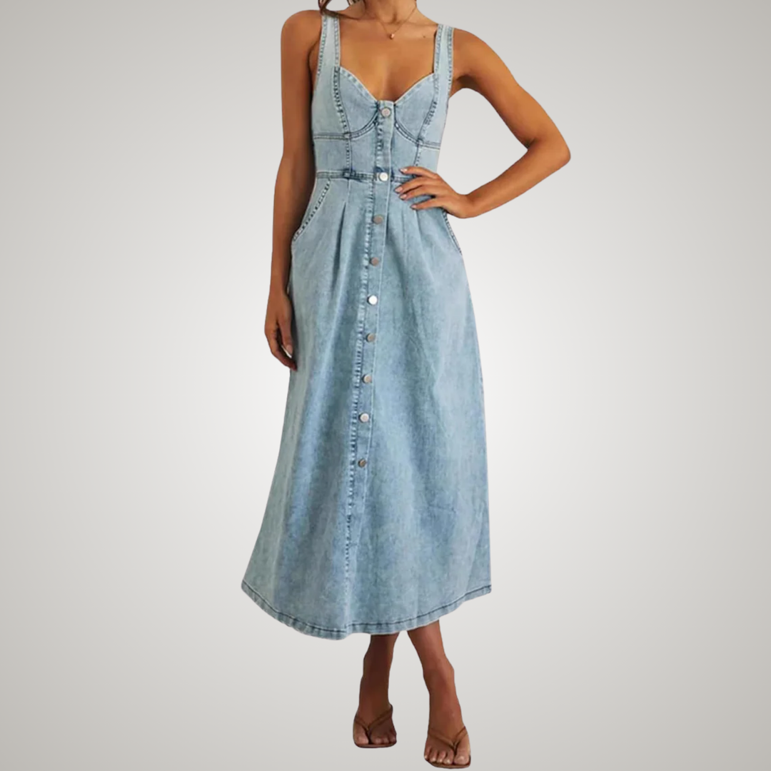 Aileen | Classic Sleeveless Button-Front Denim Dress